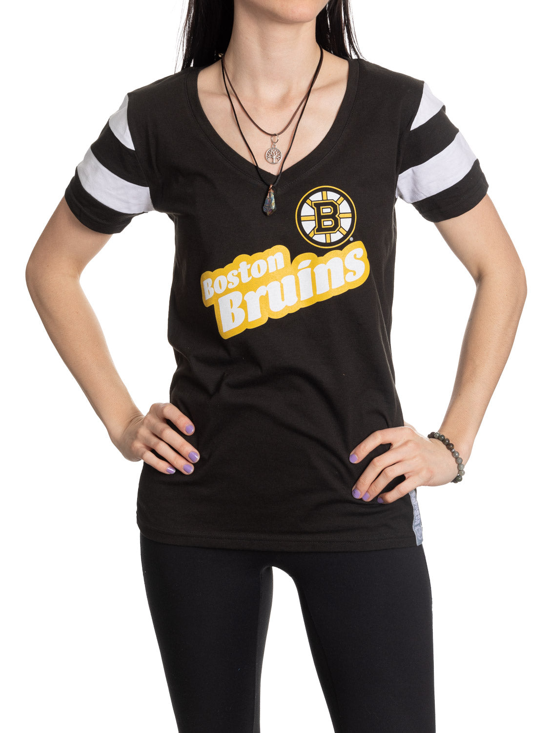 Boston Bruins Women's Retro Varsity V-Neck T-Shirt
