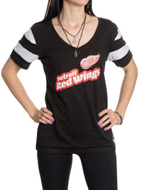 Load image into Gallery viewer, Detroit Red Wings Women&#39;s Retro Varsity V-Neck T-Shirt
