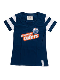 Load image into Gallery viewer, Edmonton Oilers Women&#39;s Retro Varsity V-Neck T-Shirt

