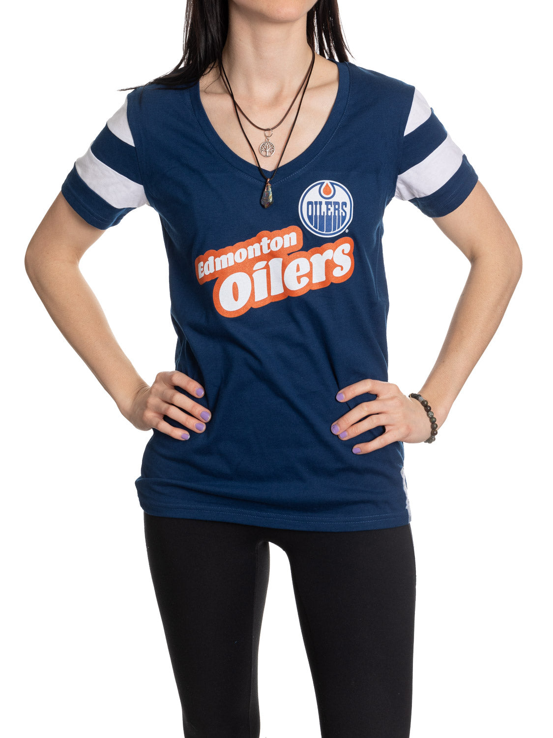 Edmonton Oilers Women's Retro Varsity V-Neck T-Shirt