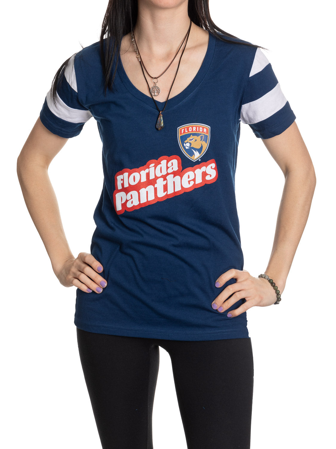 Florida Panthers Women's Retro Varsity V-Neck T-Shirt