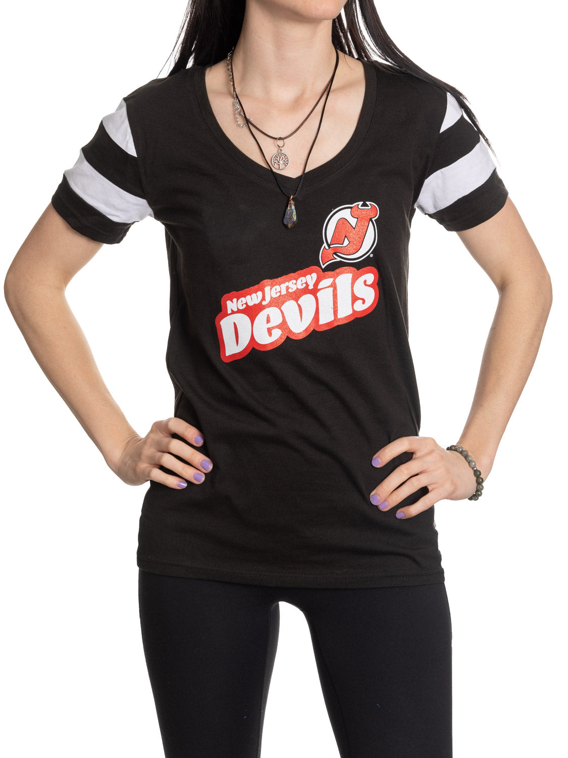 New Jersey Devils Women's Retro Varsity V-Neck T-Shirt