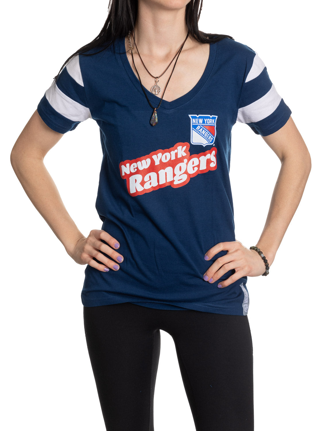 New York Rangers Women's Retro Varsity V-Neck T-Shirt