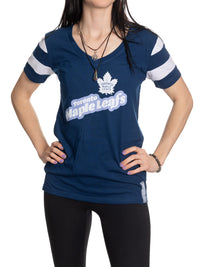 Load image into Gallery viewer, Toronto Maple Leafs Women&#39;s Retro Varsity V-Neck T-Shirt
