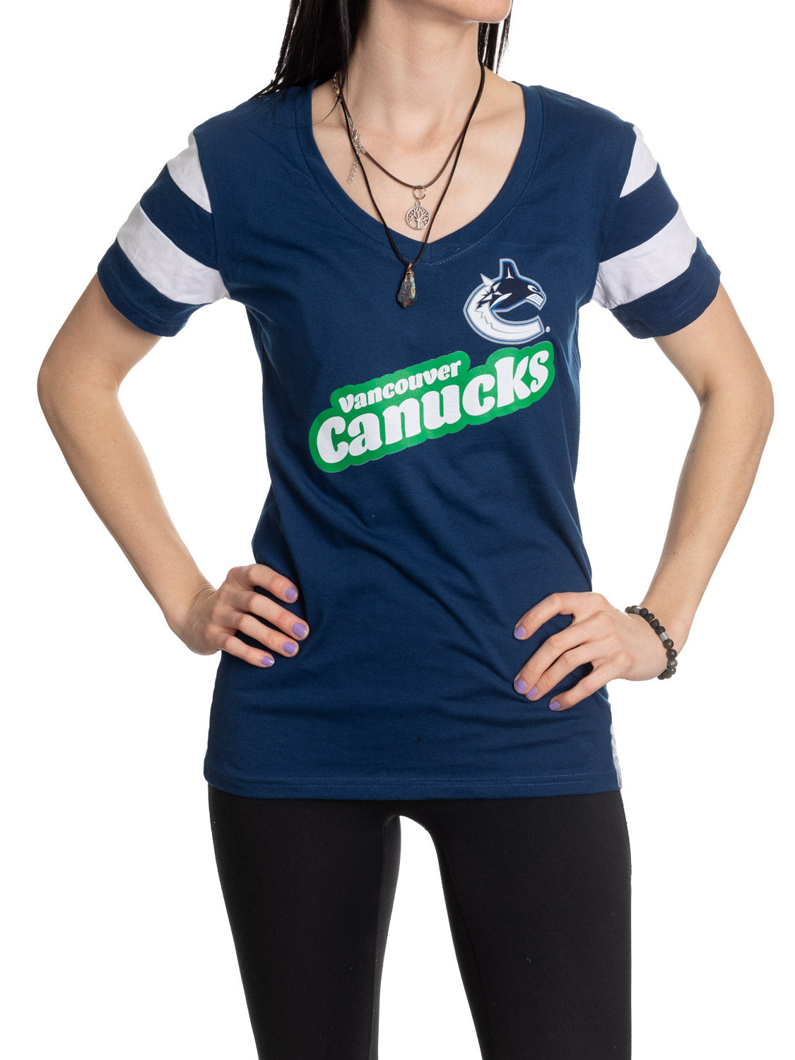 Vancouver Canucks Women's Retro Varsity V-Neck T-Shirt