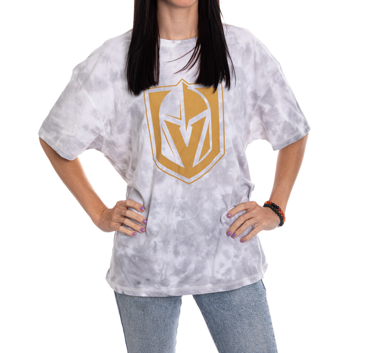 Premium Vegas Golden Knights Grey Tie Dye Oversized Women's T-Shirt
