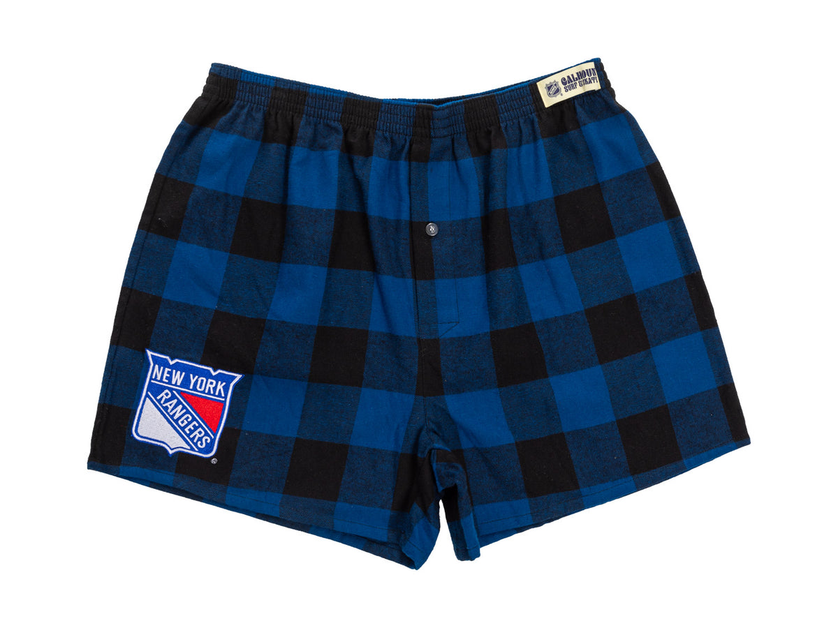 NHL Licensed New York Rangers Buffalo Plaid Flannel Boxers -2pack