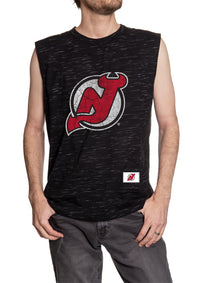 Load image into Gallery viewer, New Jersey Devils Logo Sleeveless Shirt for Men – Crew Neck Space Dyed
