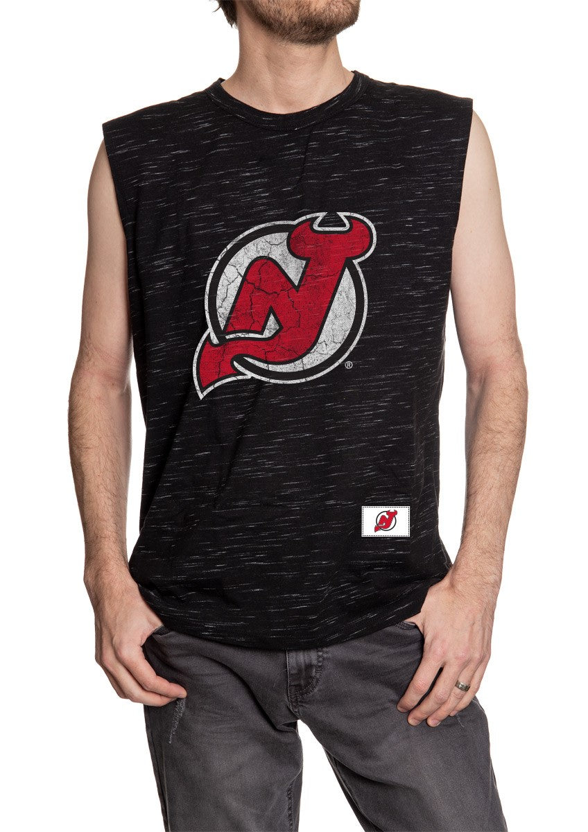 New Jersey Devils Logo Sleeveless Shirt for Men – Crew Neck Space Dyed