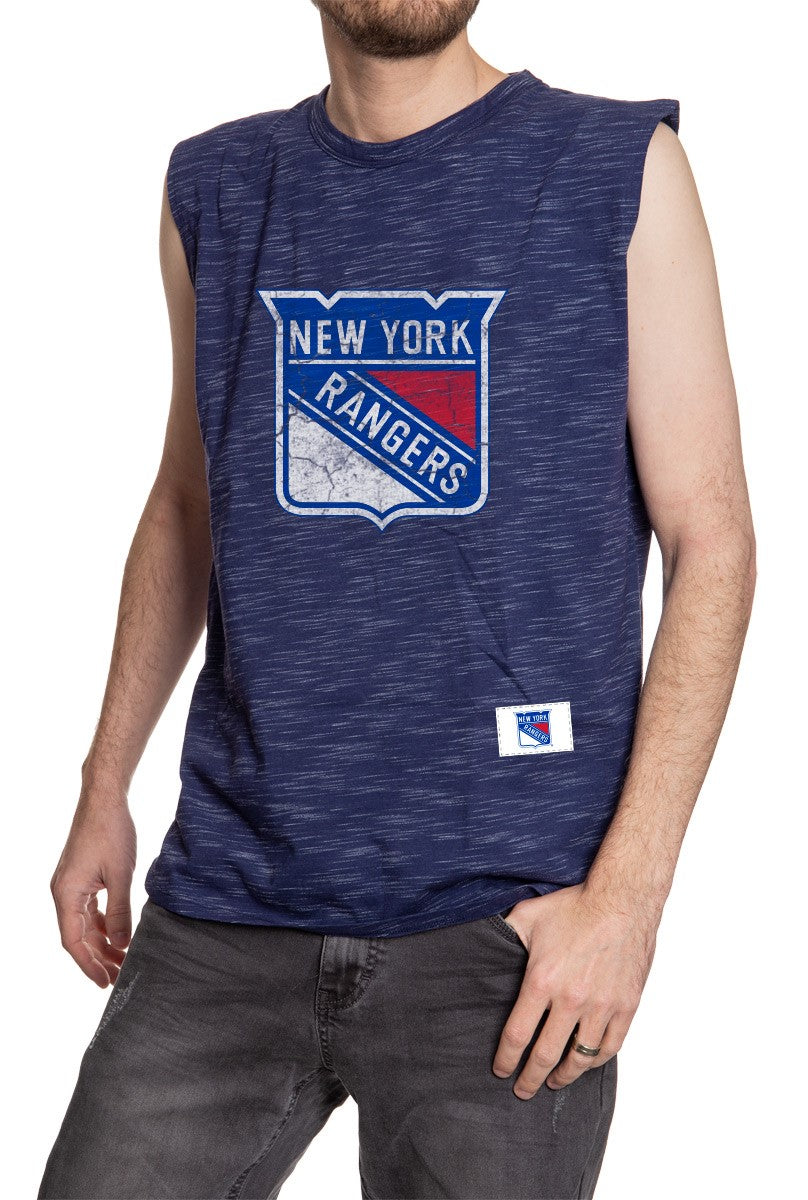 New York Rangers Logo Sleeveless Shirt for Men – Crew Neck Space Dyed