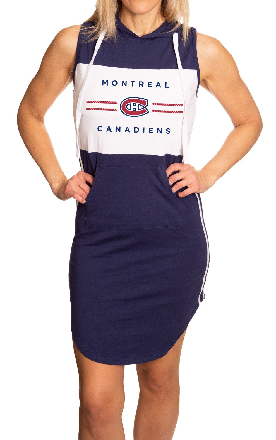 Montreal Canadiens Womens Side Stripe Knee Length Slim Casual Pullover Sleeveless Hoodie Beach Dress