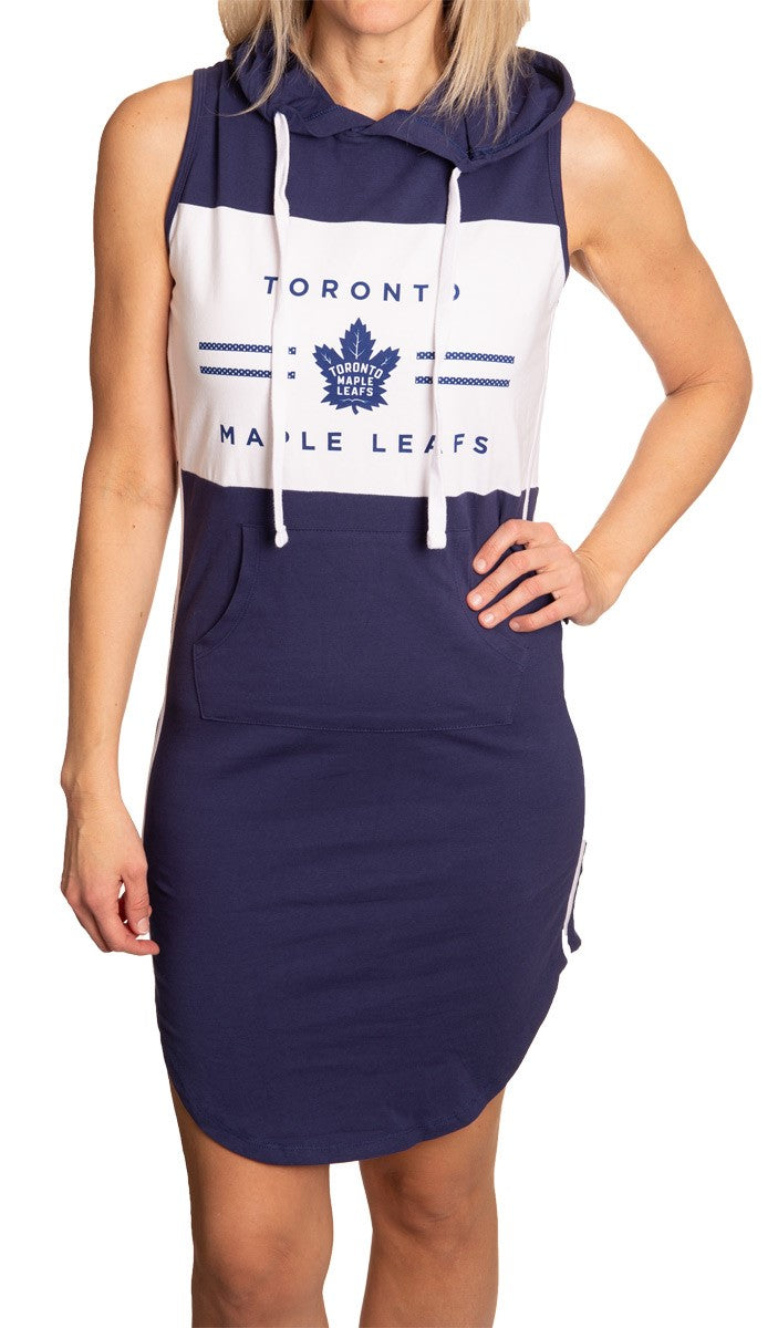 Toronto Maple Leafs Womens Side Stripe Knee Length Slim Casual Pullover Sleeveless Hoodie Beach Dress