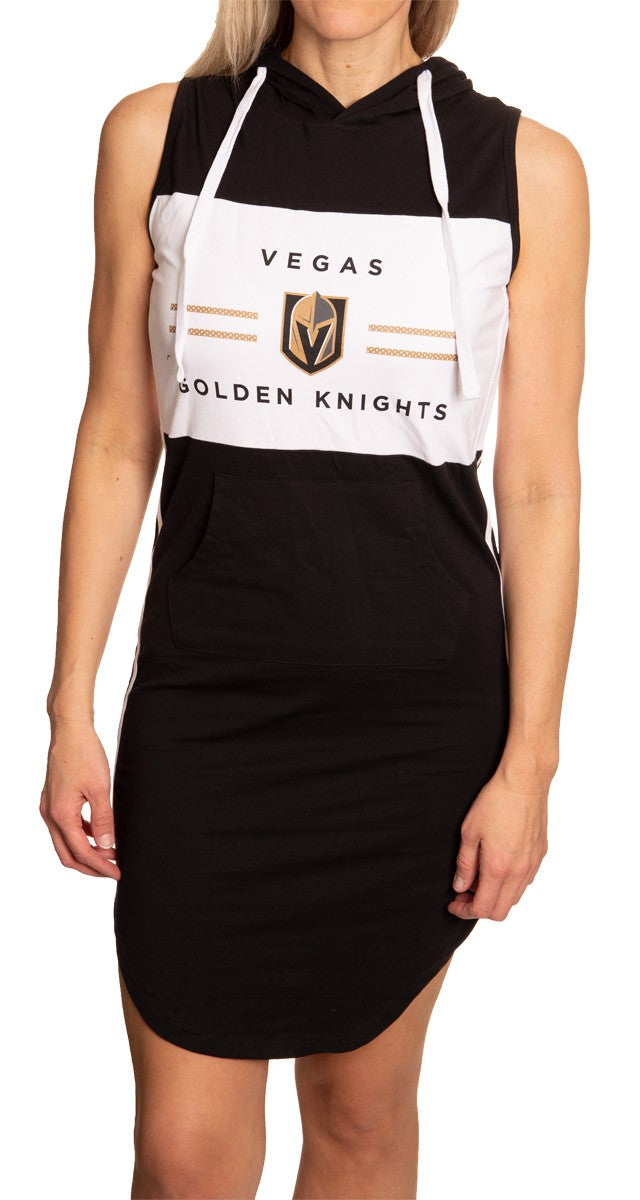 Vegas Golden Knights Womens Side Stripe Knee Length Slim Casual Pullover Sleeveless Hoodie Beach Dress