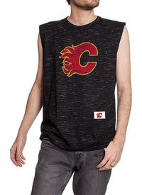 Load image into Gallery viewer, Calgary Flames Logo Sleeveless Shirt for Men – Crew Neck Space Dyed
