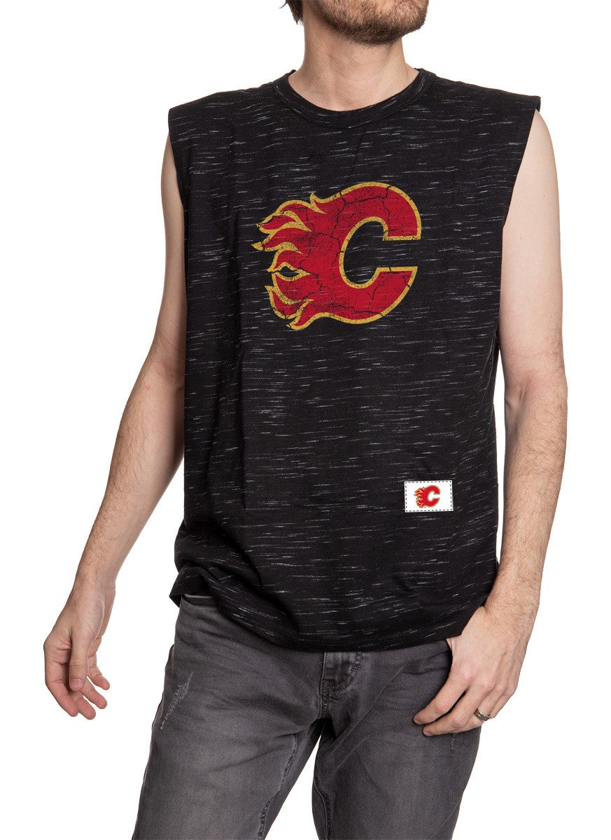 Calgary Flames Logo Sleeveless Shirt for Men – Crew Neck Space Dyed