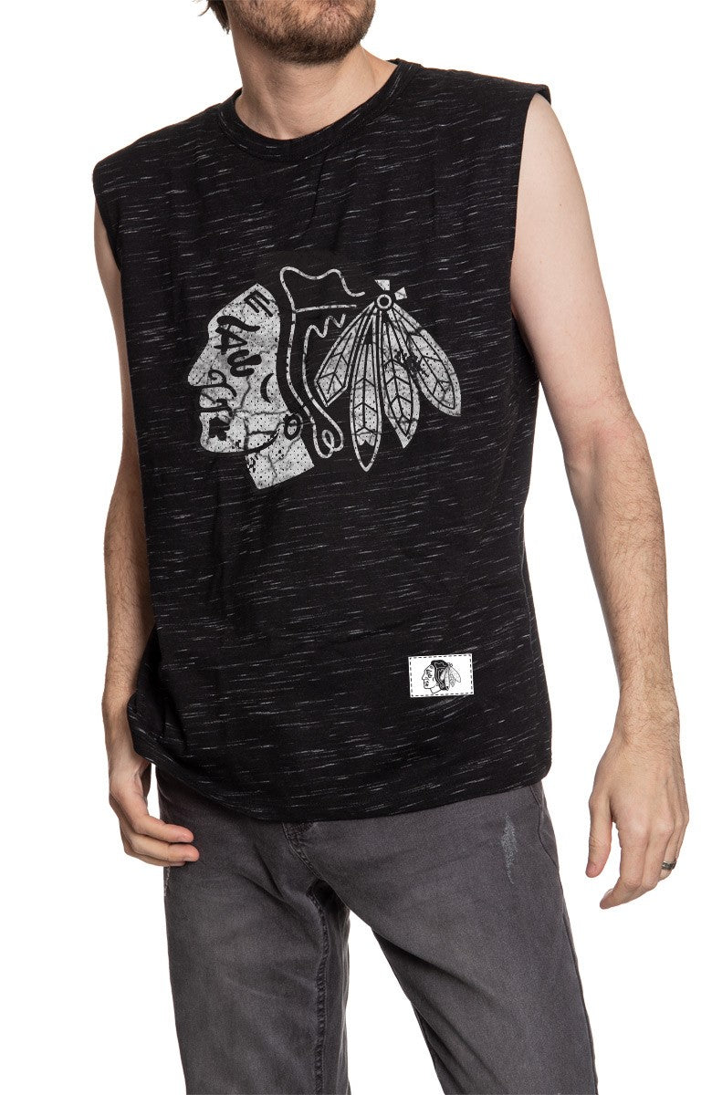 Chicago Blackhawks Logo Sleeveless Shirt for Men – Crew Neck Space Dyed