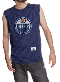 Load image into Gallery viewer, Edmonton Oilers Logo Sleeveless Shirt for Men – Crew Neck Space Dyed
