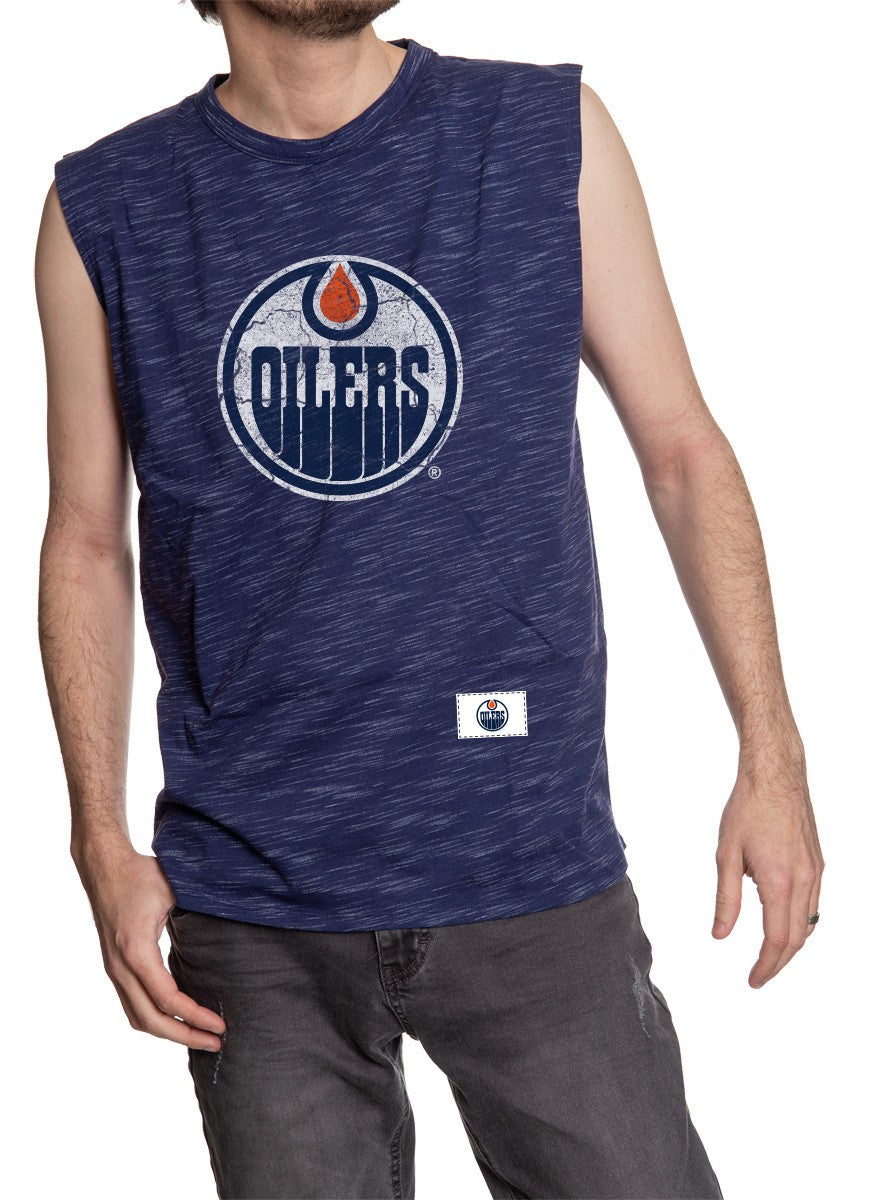 Edmonton Oilers Logo Sleeveless Shirt for Men – Crew Neck Space Dyed