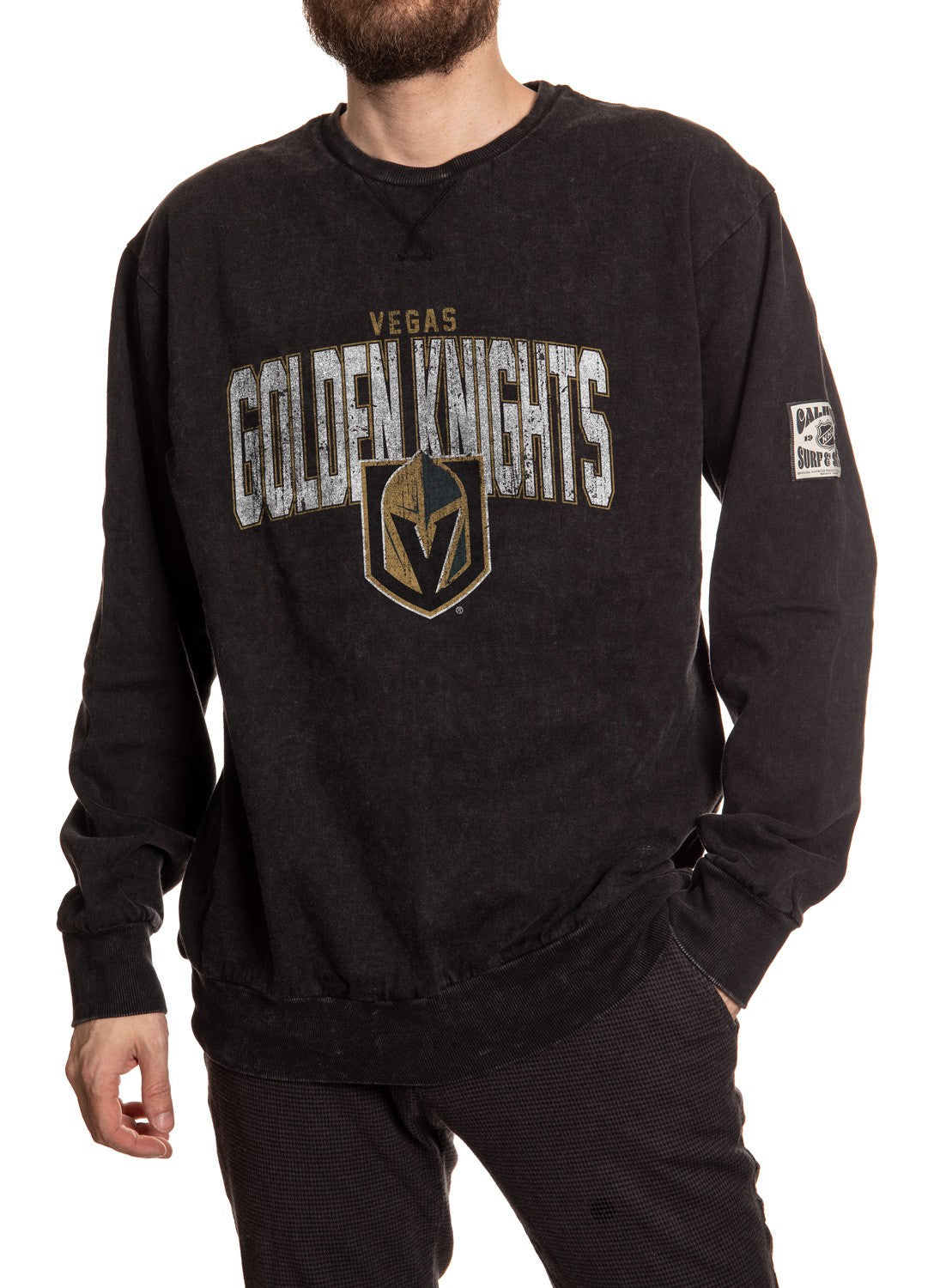 Vegas Golden Knights Acid Wash Crewneck in Black Front View