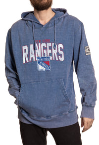 Load image into Gallery viewer, New York Rangers Acid Wash Hoodie in BLue Front View
