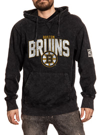 Load image into Gallery viewer, Boston Bruins Acid Wash Hoodie Front View in Black
