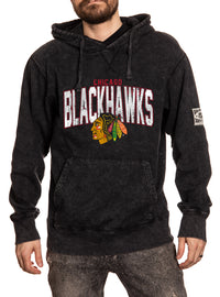 Load image into Gallery viewer, Chicago Blackhawks Acid Wash Hoodie in Black Front View
