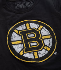 Load image into Gallery viewer, Boston Bruins Women&#39;s Distressed Print Fitted Crew Neck Premium T-Shirt - Black
