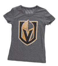 Load image into Gallery viewer, Vegas Golden Knights Women&#39;s Distressed Print Fitted Crew Neck Premium T-Shirt - Charcoal
