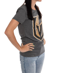 Load image into Gallery viewer, Vegas Golden Knights Women&#39;s Distressed Print Fitted Crew Neck Premium T-Shirt - Charcoal
