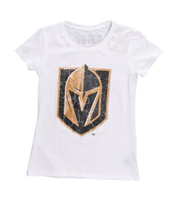 Load image into Gallery viewer, Vegas Golden Knights Women&#39;s Distressed Print Fitted Crew Neck Premium T-Shirt - White
