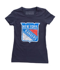 Load image into Gallery viewer, New York Rangers Women&#39;s Distressed Print Fitted Crew Neck Premium T-Shirt - Navy
