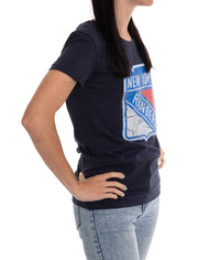 Load image into Gallery viewer, New York Rangers Women&#39;s Distressed Print Fitted Crew Neck Premium T-Shirt - Navy
