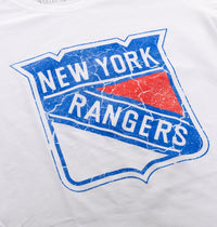 Load image into Gallery viewer, New York Rangers Women&#39;s Distressed Print Fitted Crew Neck Premium T-Shirt - White

