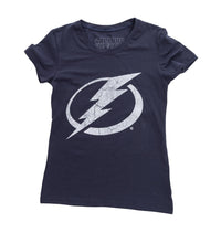 Load image into Gallery viewer, Tampa Bay Lightning Women&#39;s Distressed Print Fitted Crew Neck Premium T-Shirt - Navy
