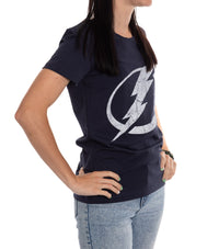 Load image into Gallery viewer, Tampa Bay Lightning Women&#39;s Distressed Print Fitted Crew Neck Premium T-Shirt - Navy
