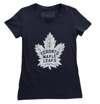 Load image into Gallery viewer, Toronto Maple Leafs Women&#39;s Distressed Print Fitted Crew Neck Premium T-Shirt - Navy
