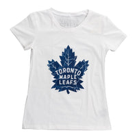 Load image into Gallery viewer, Toronto Maple Leafs Women&#39;s Distressed Print Fitted Crew Neck Premium T-Shirt - White

