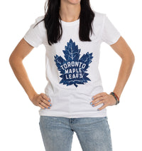 Load image into Gallery viewer, Toronto Maple Leafs Women&#39;s Distressed Print Fitted Crew Neck Premium T-Shirt - White
