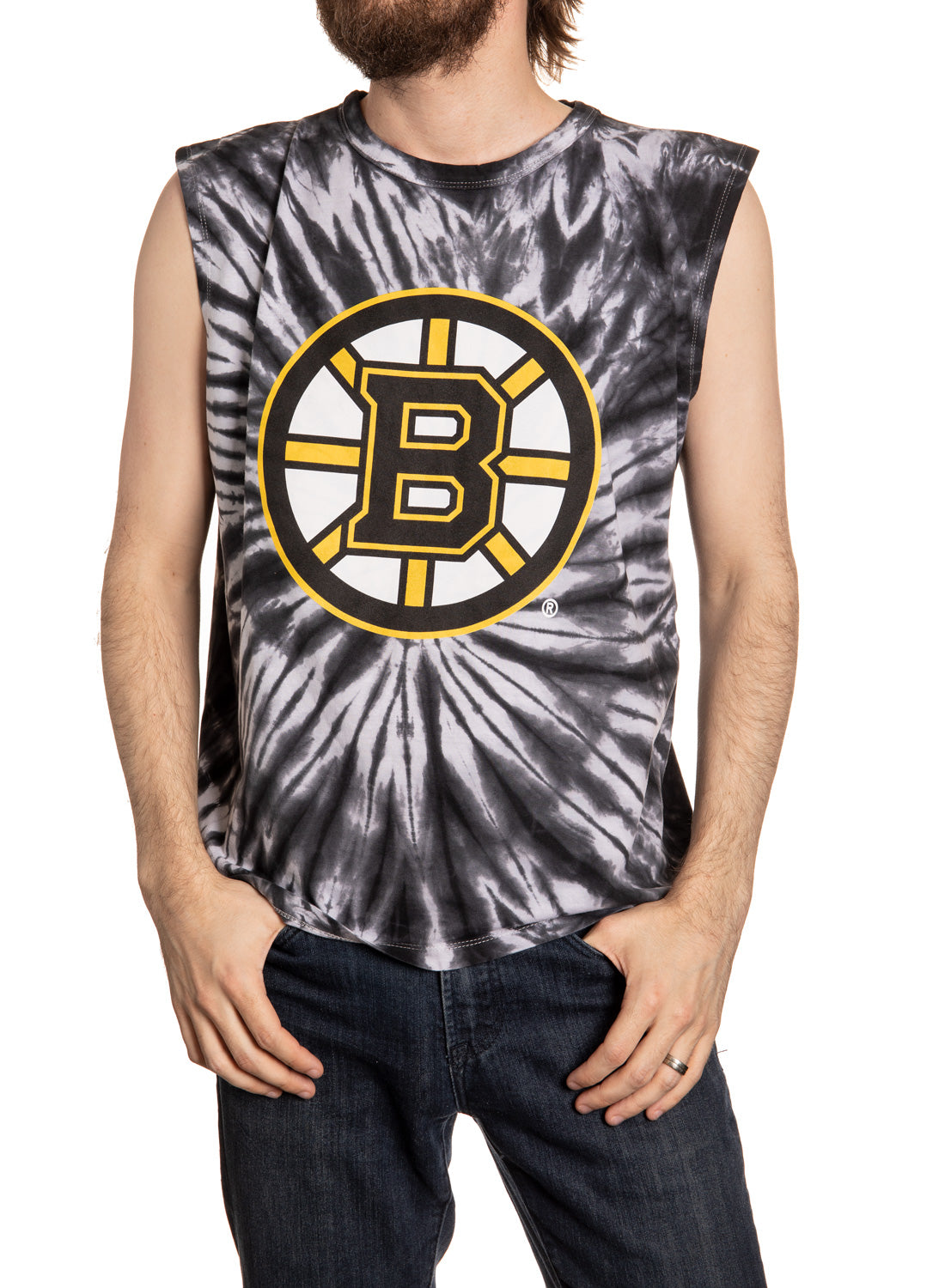 Boston Bruins Spiral Tie Dye Sleeveless Shirt Front View