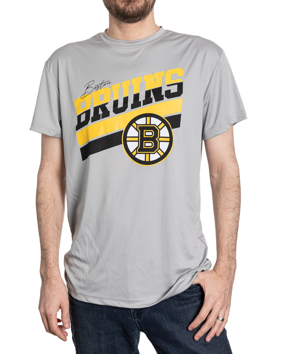 Boston Bruins Men's Short Sleeve "Stripes" Rash Guard Wicking T-Shirt