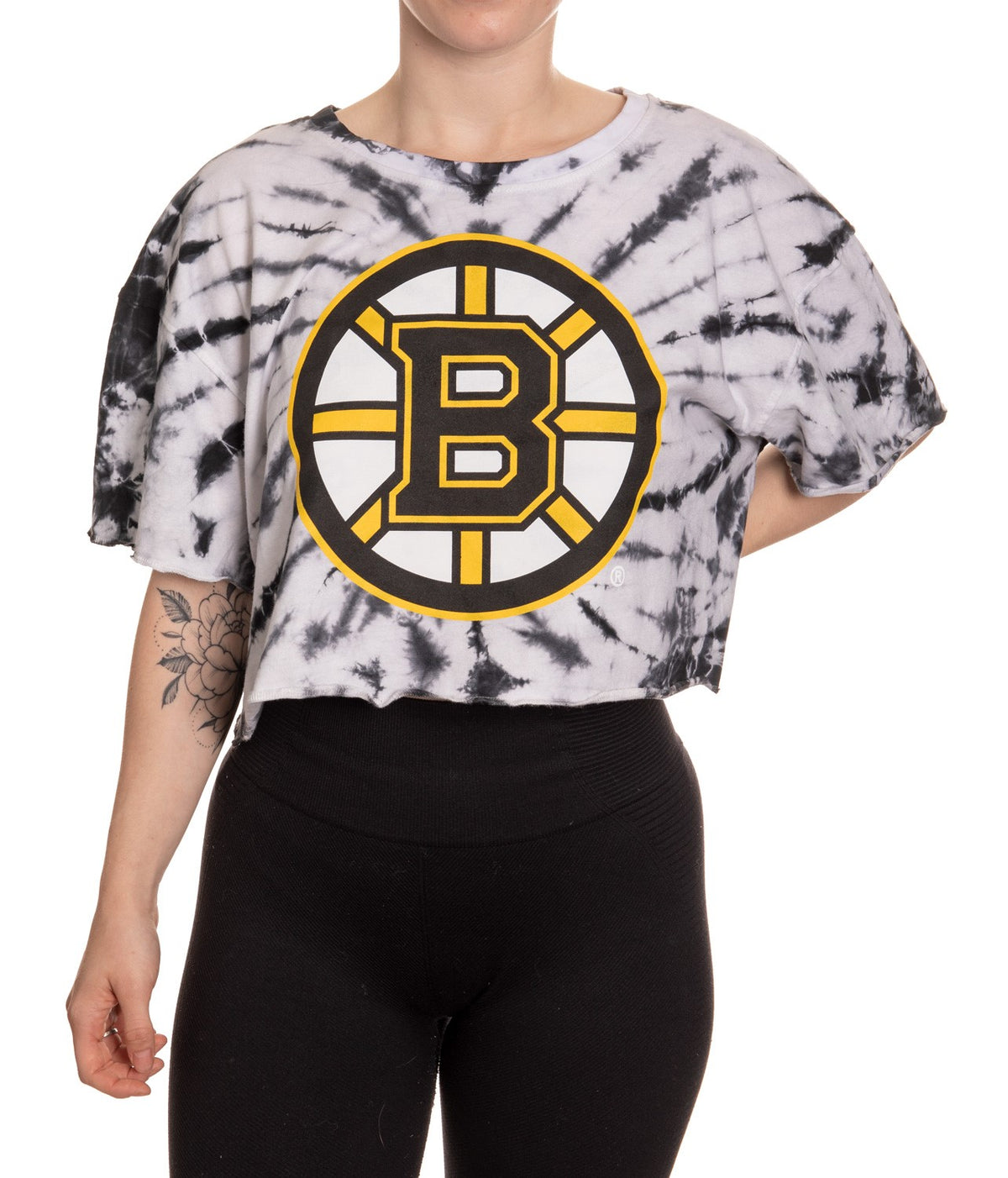 Boston Bruins Spiral Tie Dye Crop Top Front View