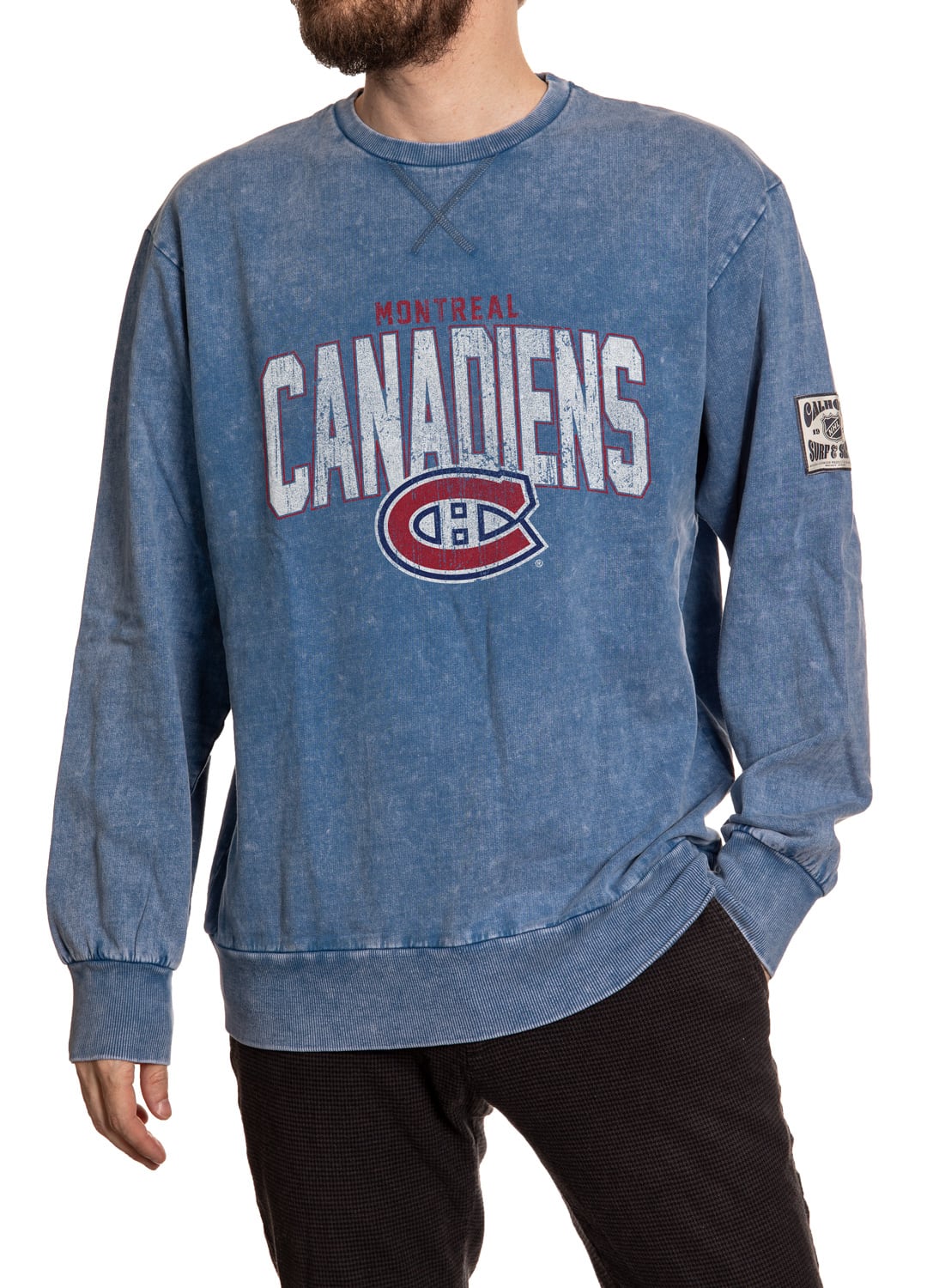 Montreal Canadiens Acid Wash Crewneck in Blue Front View