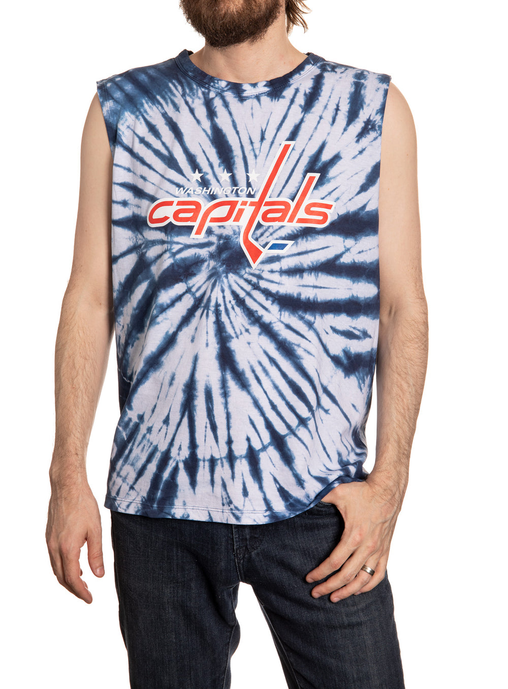 Washington Capitals Spiral Tie Dye Sleeveless Shirt Front View