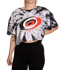 Load image into Gallery viewer, Carolina Hurricanes Spiral Tie Dye Crop Top Front View
