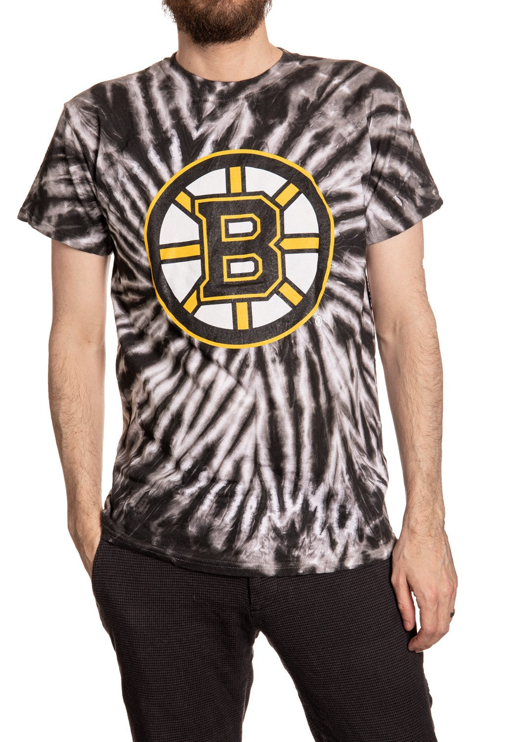 Boston Bruins Black Spiral Tie Dye T-Shirt Front View