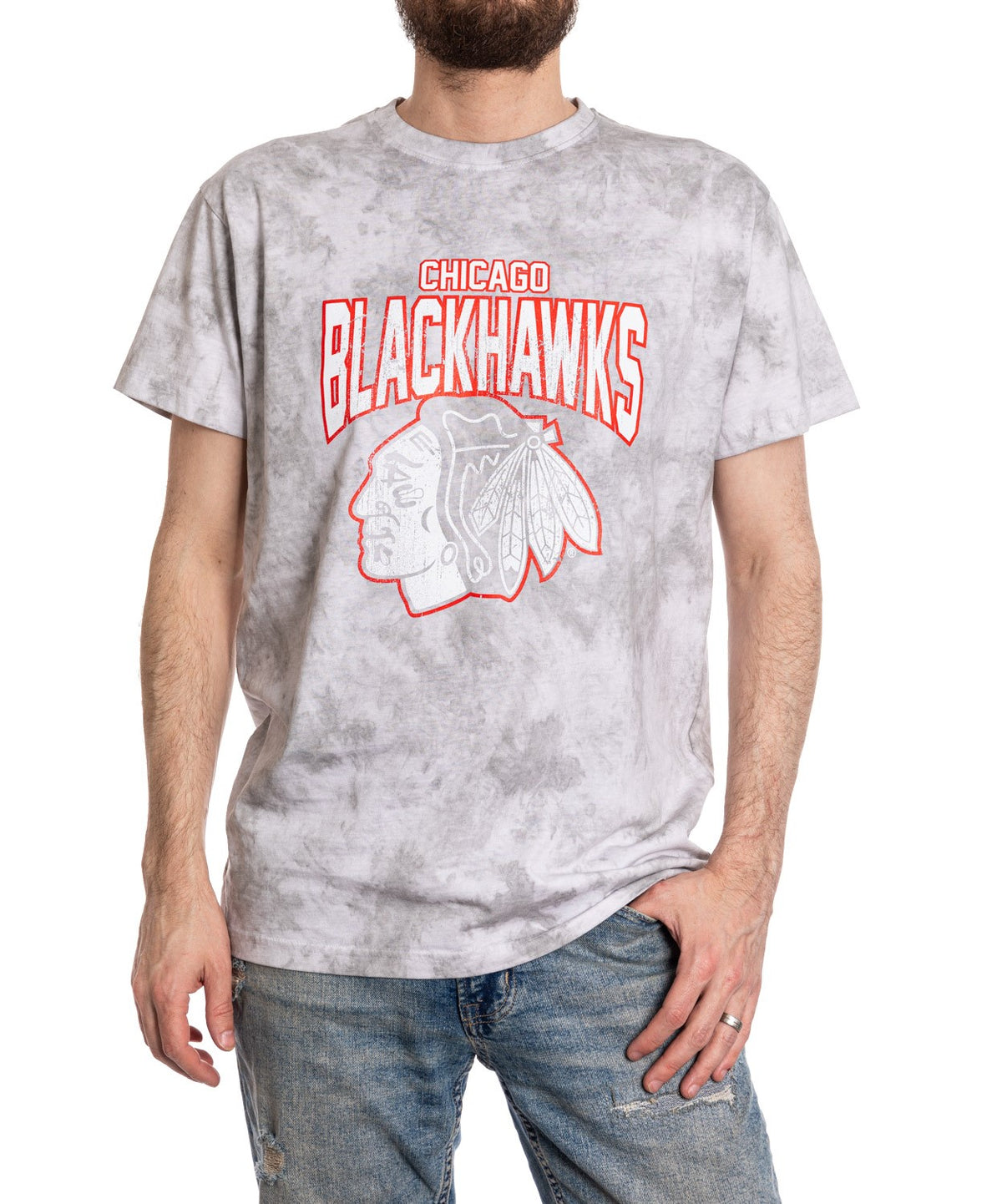Chicago Blackhawks Grey Cloud Tie Dye T-Shirt