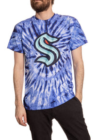 Load image into Gallery viewer, Seattle Kraken Blue Spiral Tie Dye T-Shirt Front View
