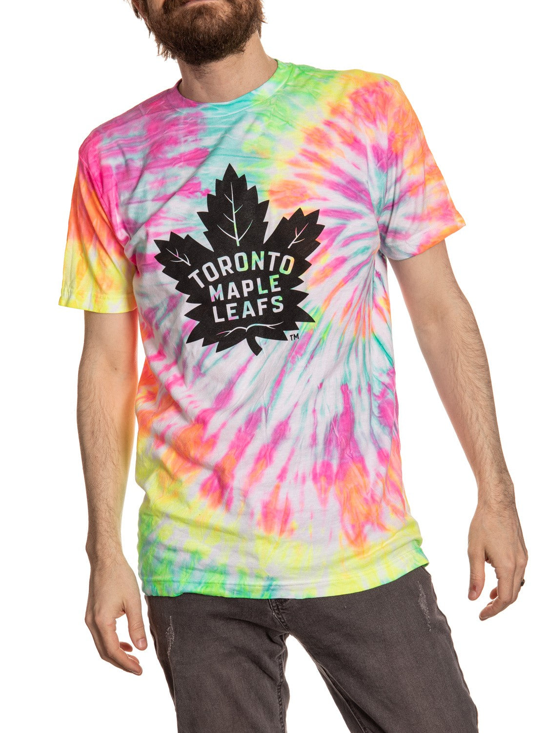 Toronto Maple Leafs Neon Rainbow Tie Dye T-Shirt Front View