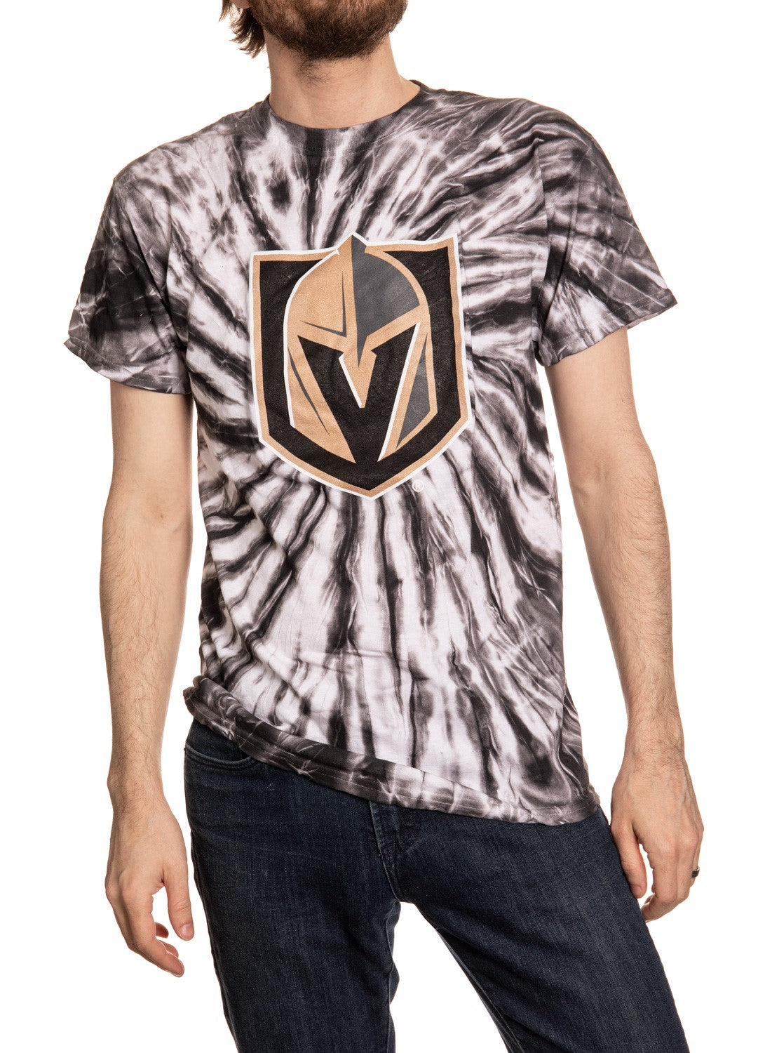 Vegas Golden Knights Black Spiral Tie Dye T-Shirt Front View