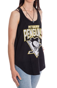 Load image into Gallery viewer, Pittsburgh Penguins Ladies &quot;Distressed&quot; Lace Flowy Tank Top
